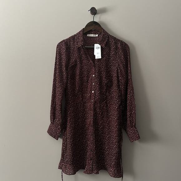 A&F POLKA DOT BUTTON DOWN LONG SLEEVE SHIRT DRESS WITH POCKETS SIZE SMALL - Picture 2 of 13